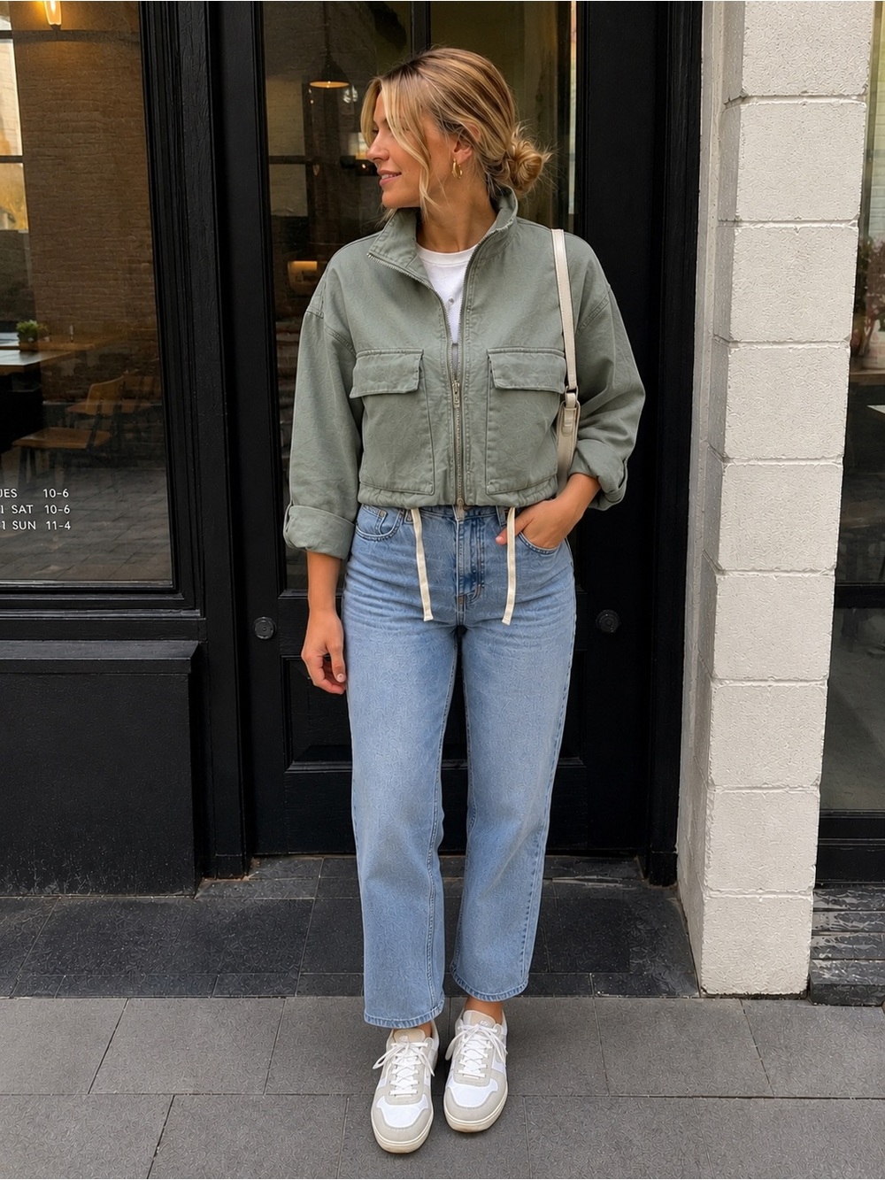 Womens Olive Green Cropped Utility Jacket